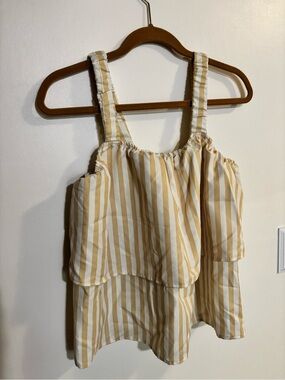 Striped Yellow Cream Ruffled Tank Top and Pants Matching Set